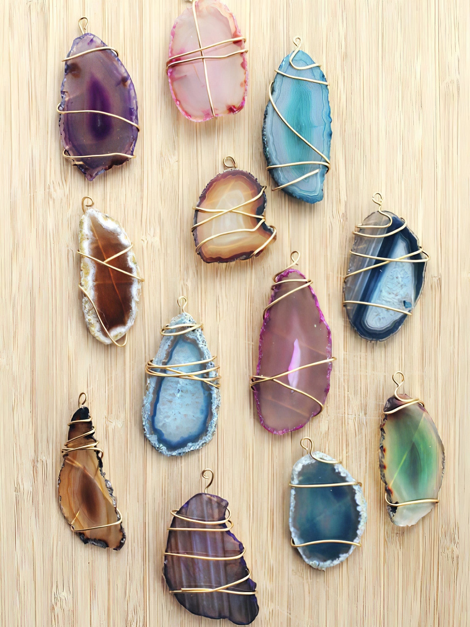Agaat Kroonluchter – Natuursteen Hanglamp met Rozégouden Frame voor Hoge Ruimtes – Ø 65 cm & Ø 85 cm | Sansoti