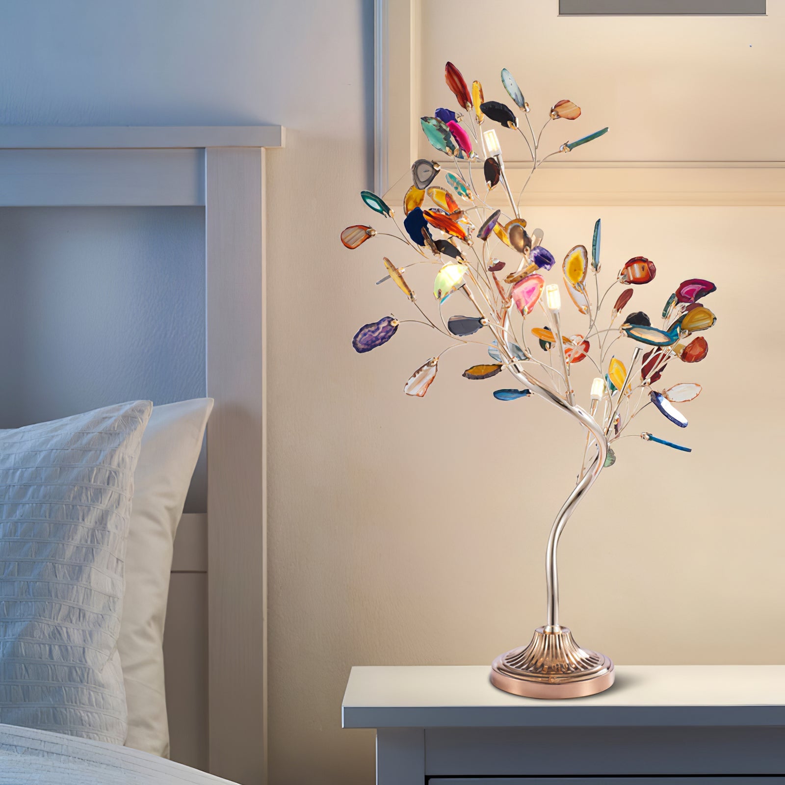 Agaat Kroonluchter – Natuursteen Hanglamp met Rozégouden Frame voor Hoge Ruimtes – Ø 65 cm & Ø 85 cm | Sansoti