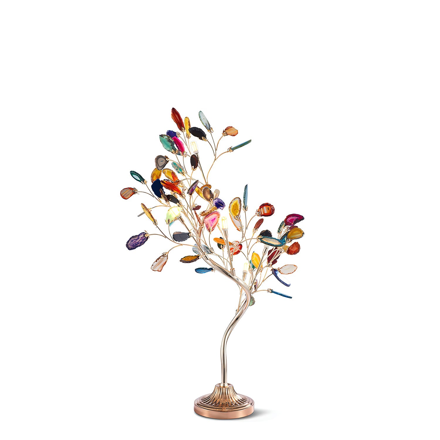 Agaat Kroonluchter – Natuursteen Hanglamp met Rozégouden Frame voor Hoge Ruimtes – Ø 65 cm & Ø 85 cm | Sansoti