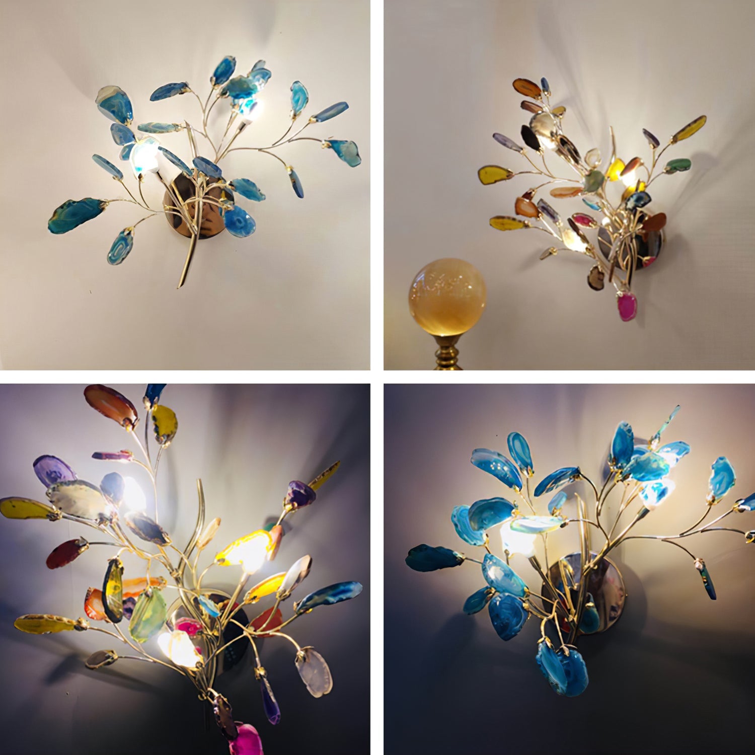 Agaat Wandlamp Natuursteen Goud Messing Wandverlichting Modern Design voor Woonkamer Slaapkamer | Sansoti
