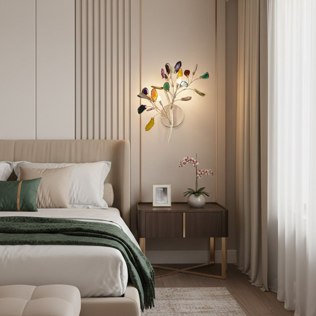 Agaat Wandlamp Natuursteen Goud Messing Wandverlichting Modern Design voor Woonkamer Slaapkamer | Sansoti