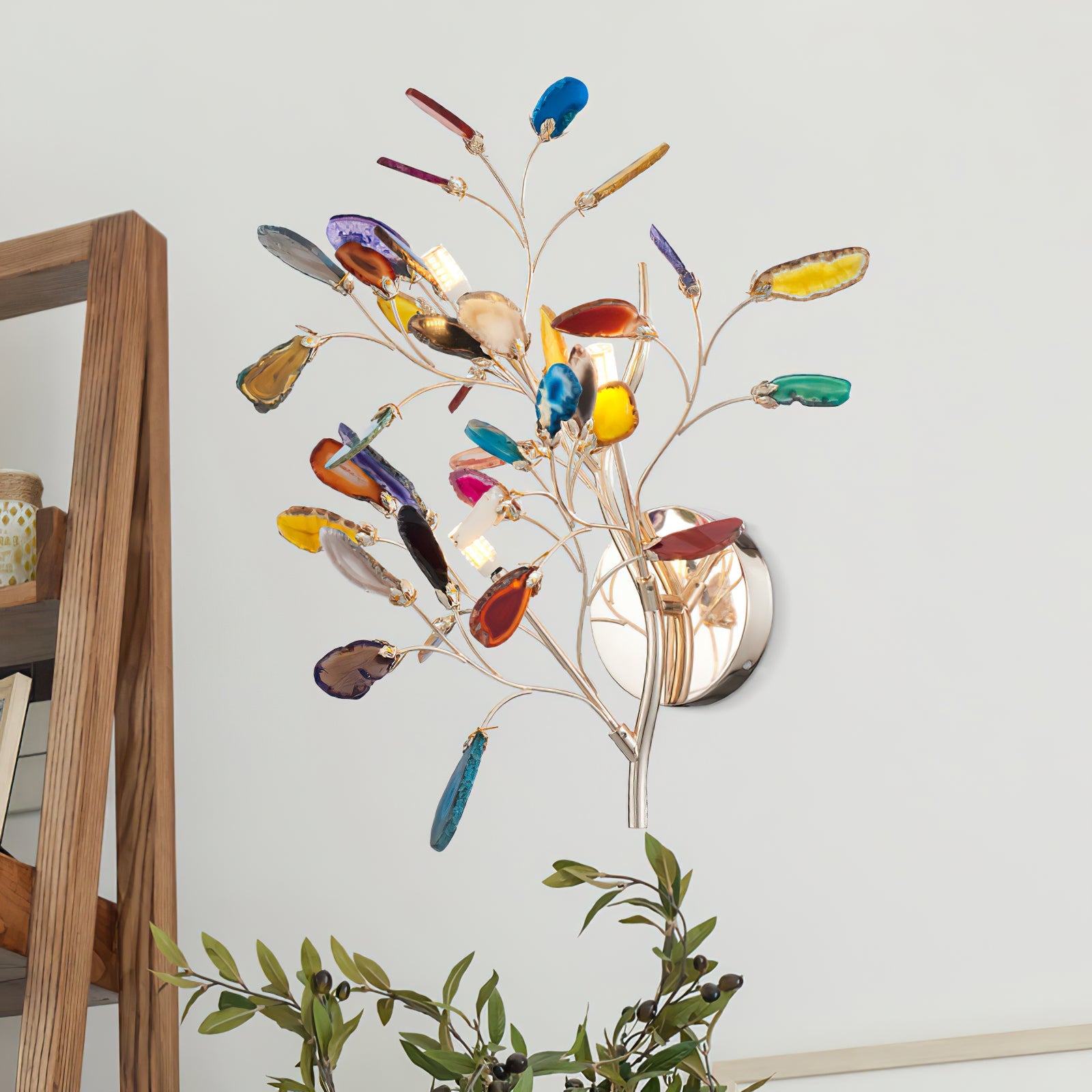 Agaat Wandlamp Natuursteen Goud Messing Wandverlichting Modern Design voor Woonkamer Slaapkamer | Sansoti