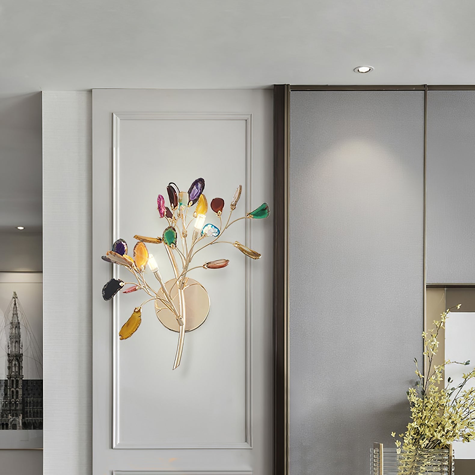 Agaat Wandlamp Natuursteen Goud Messing Wandverlichting Modern Design voor Woonkamer Slaapkamer | Sansoti