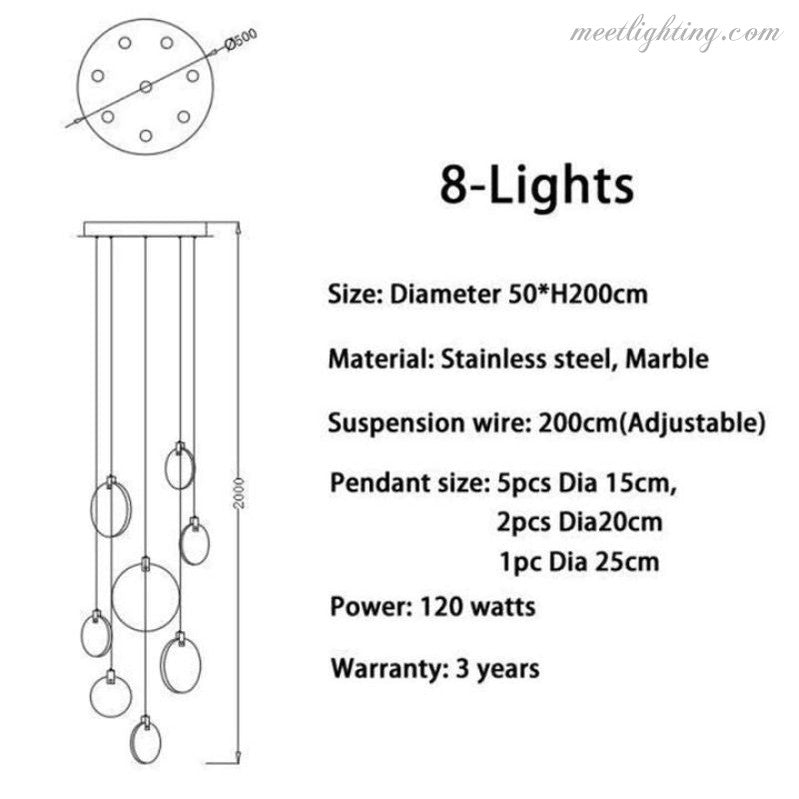 Lustre pour cage d’escalier en albâtre et laiton Haut plafond Puits de lumière Suspension Plusieurs points lumineux Luxe | Sansoti