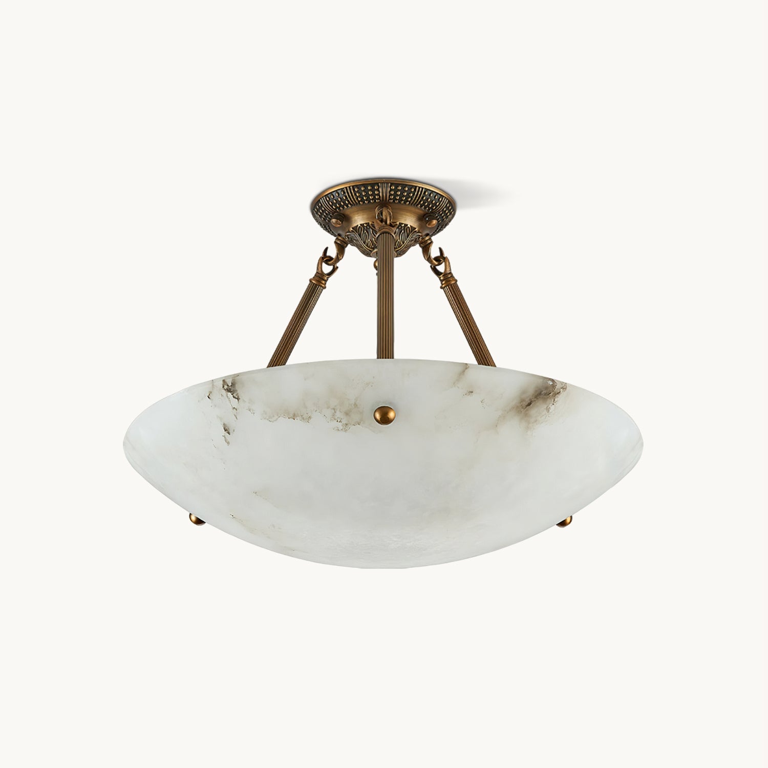 Alabaster Kom Plafondlamp – Antique Brass Montuur – 4, 5 of 6 Lichtpunten – Natuursteen Halfronde Kroonluchter voor Eetkamer Woonkamer Entree | Sansoti