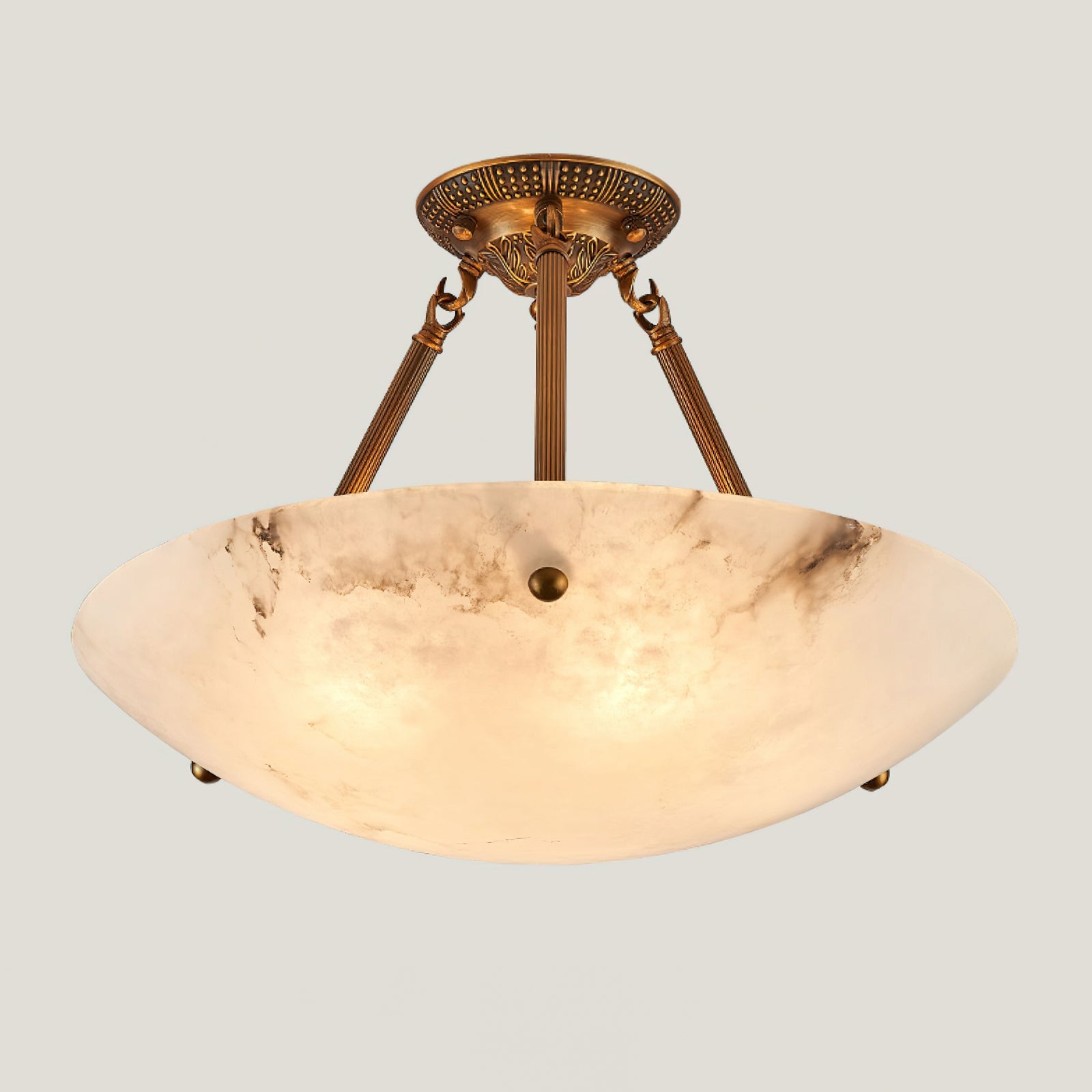 Alabaster Kom Plafondlamp – Antique Brass Montuur – 4, 5 of 6 Lichtpunten – Natuursteen Halfronde Kroonluchter voor Eetkamer Woonkamer Entree | Sansoti