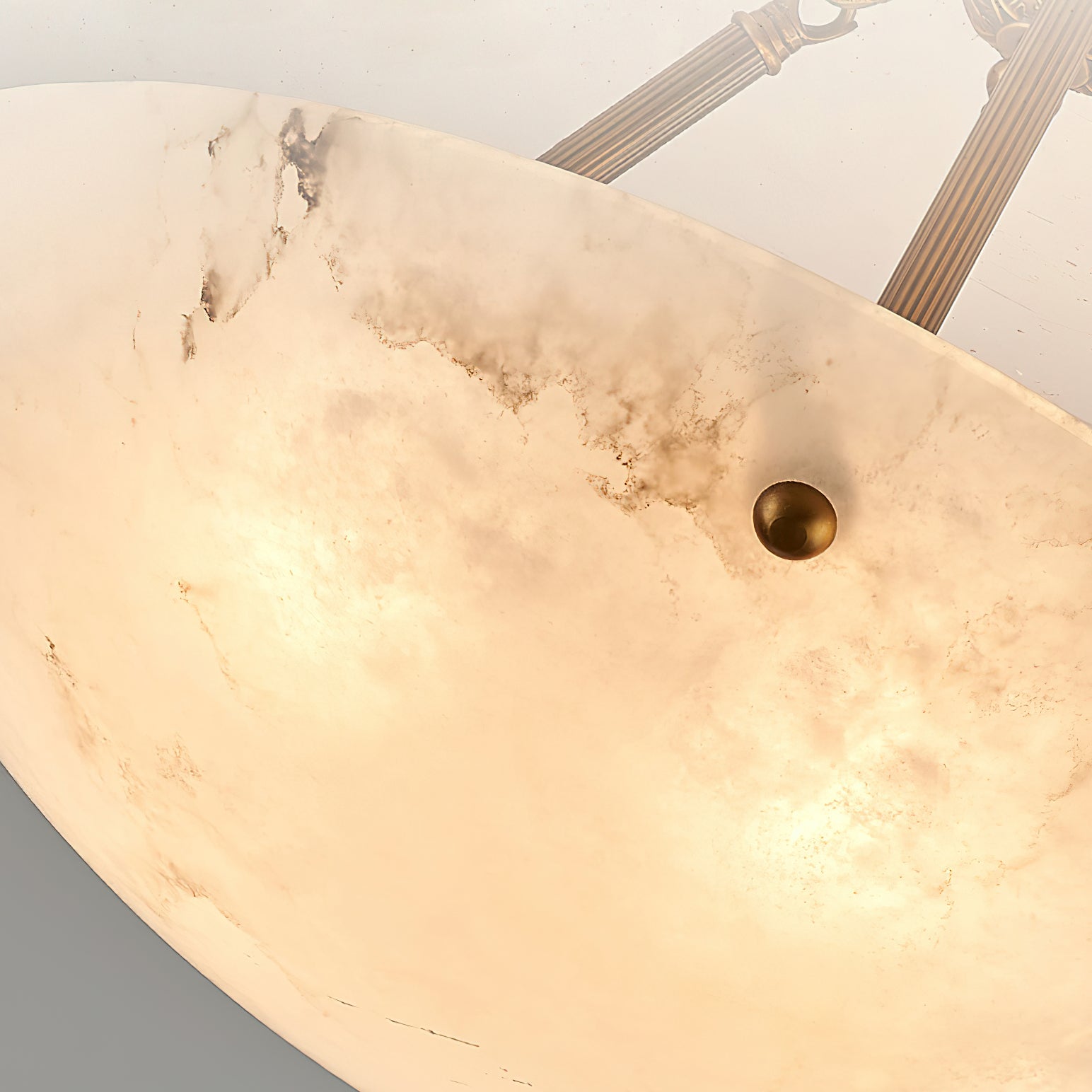 Alabaster Kom Plafondlamp – Antique Brass Montuur – 4, 5 of 6 Lichtpunten – Natuursteen Halfronde Kroonluchter voor Eetkamer Woonkamer Entree | Sansoti