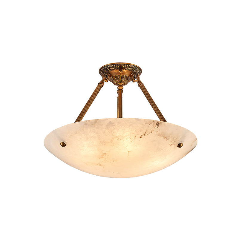 Alabaster Kom Plafondlamp – Antique Brass Montuur – 4, 5 of 6 Lichtpunten – Natuursteen Halfronde Kroonluchter voor Eetkamer Woonkamer Entree | Sansoti