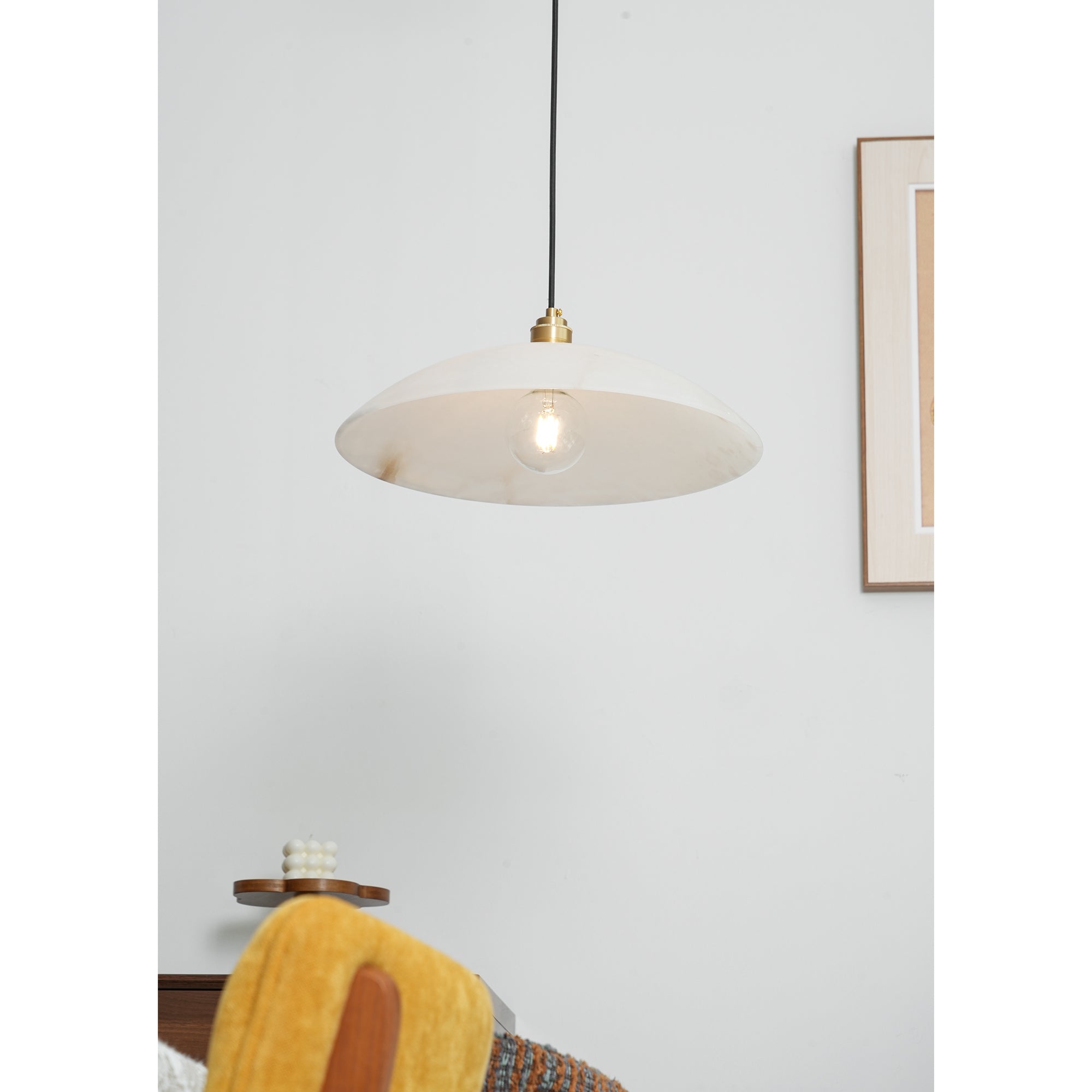Koepelvormige Hanglamp Albast met Koperen Fitting – Ø30cm & Ø40cm – Natuursteen – Warme Uitstraling Eetkamer Keuken Woonkamer | Sansoti