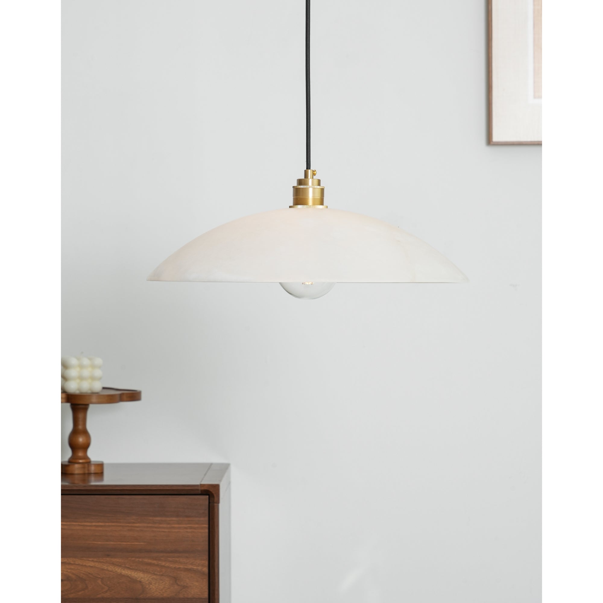 Koepelvormige Hanglamp Albast met Koperen Fitting – Ø30cm & Ø40cm – Natuursteen – Warme Uitstraling Eetkamer Keuken Woonkamer | Sansoti