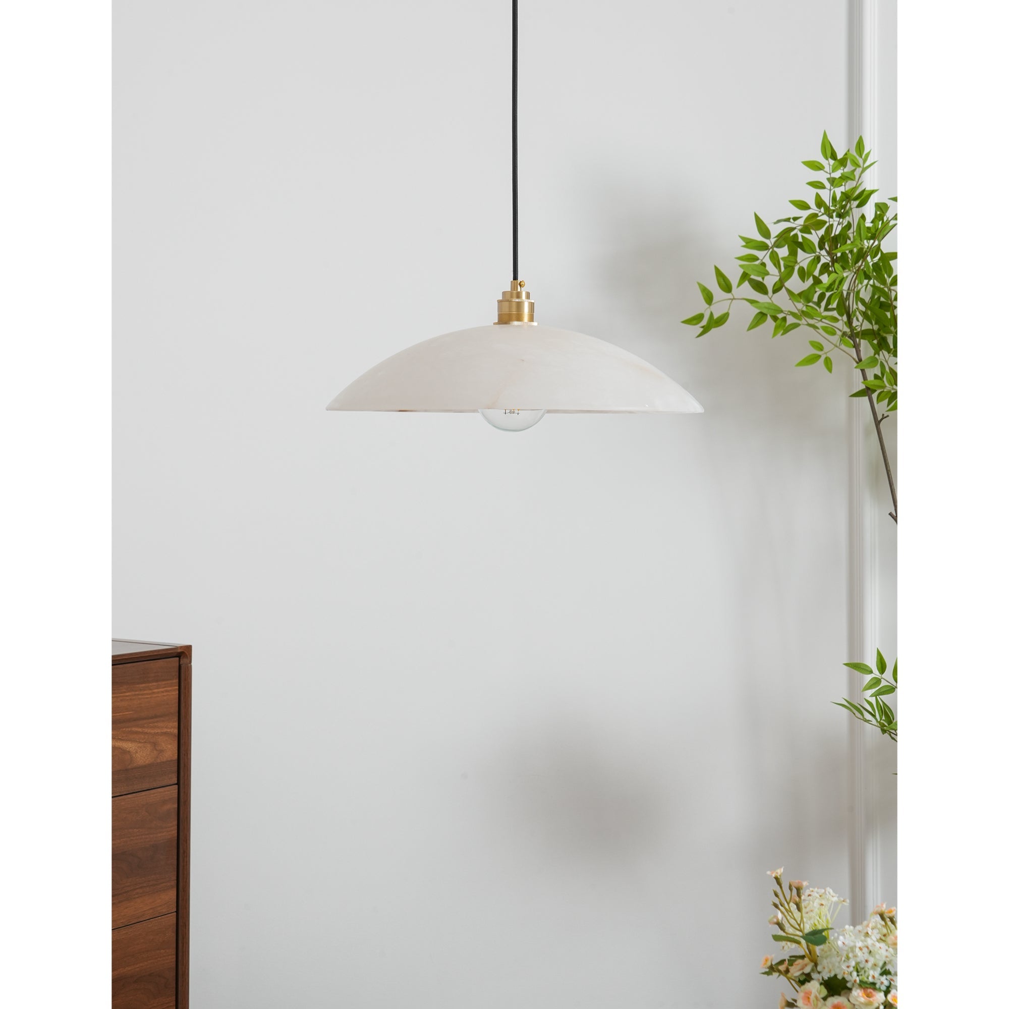 Koepelvormige Hanglamp Albast met Koperen Fitting – Ø30cm & Ø40cm – Natuursteen – Warme Uitstraling Eetkamer Keuken Woonkamer | Sansoti