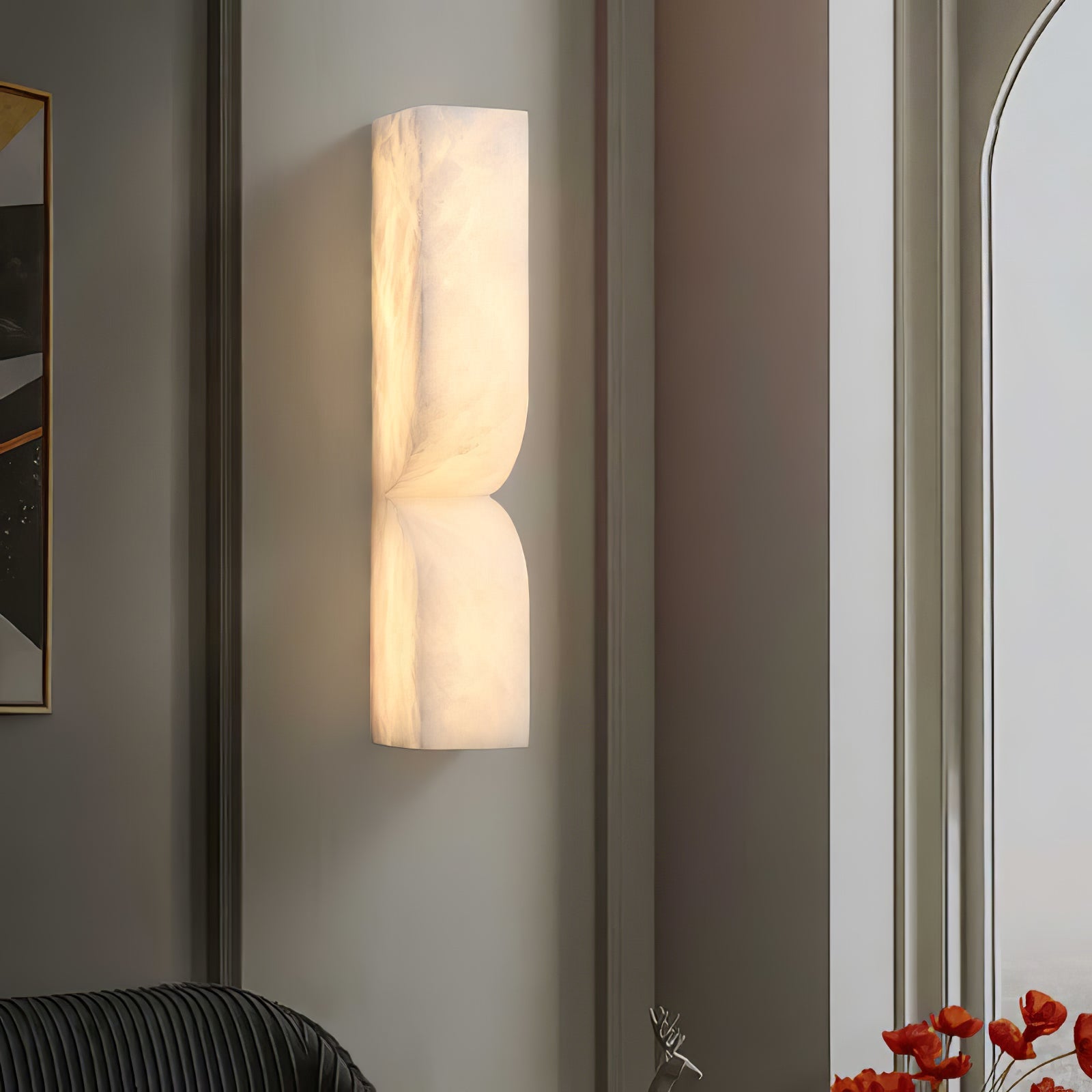 Natuursteen Wandlamp – Massief Alabaster met Organische Vormgeving & Warm Licht | Sansoti