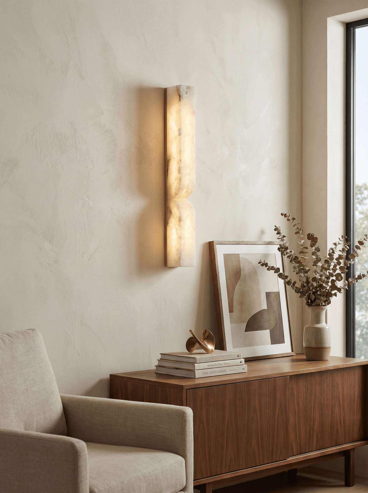 Natuursteen Wandlamp – Massief Alabaster met Organische Vormgeving & Warm Licht | Sansoti