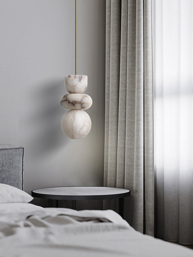 Alabaster Hanglamp met Messing Armatuur en Geïntegreerde LED – Luxe Natuurstenen Design Verlichting | Sansoti