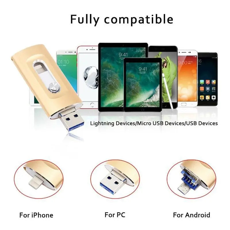 3-in-1 USB Stick Metaal 6.6x2cm Lightning USB-C USB 3.0 iPhone Android Mac PC 256GB 2TB Foto Video Opslag Sleutelhanger | Sansoti