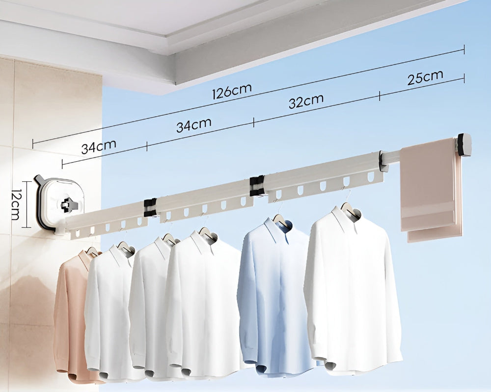 Porte-vêtements mural en aluminium extensible pliable sans perçage | Restfield