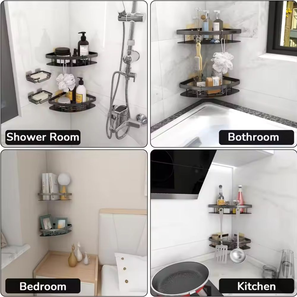 Aluminium Doucheplank met Gebogen Ontwerp – Zelfklevende Wandmontage voor Shampoo en Douchegels | Sansoti