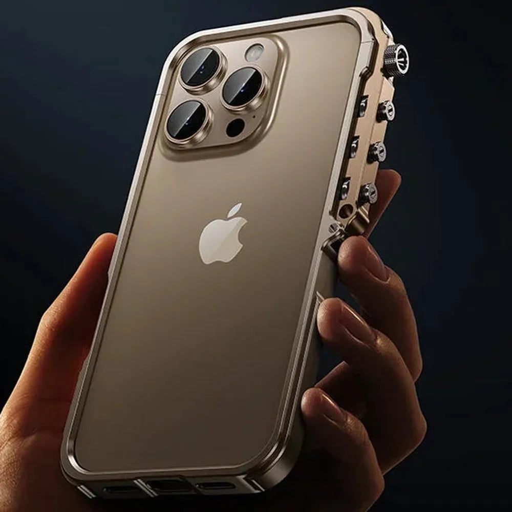 Metal iPhone Case with Mechanical Structure, Aluminum Frame, Shock Protection for 13 14 15 16 17 | Sansoti