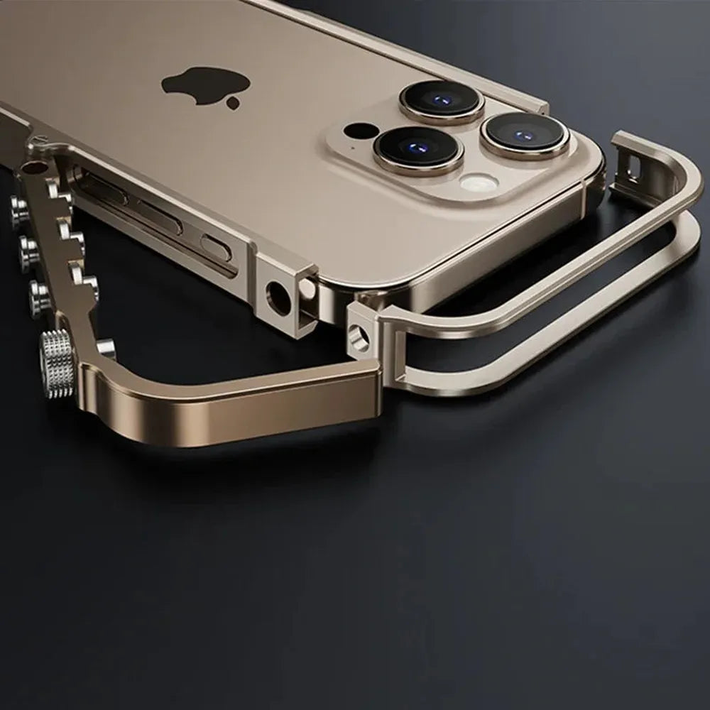 Metal iPhone Case with Mechanical Structure, Aluminum Frame, Shock Protection for 13 14 15 16 17 | Sansoti