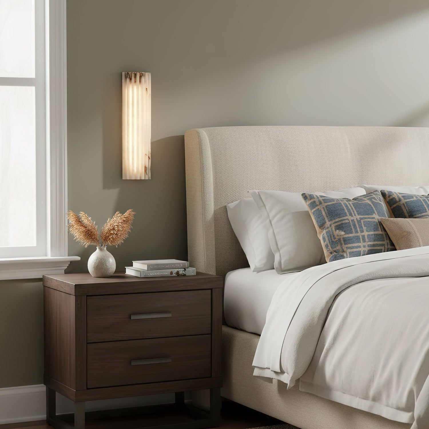Alabaster Wandlamp Natuursteen – Geribbeld Design – Warm Licht – Scandinavische Stijl | Sansoti