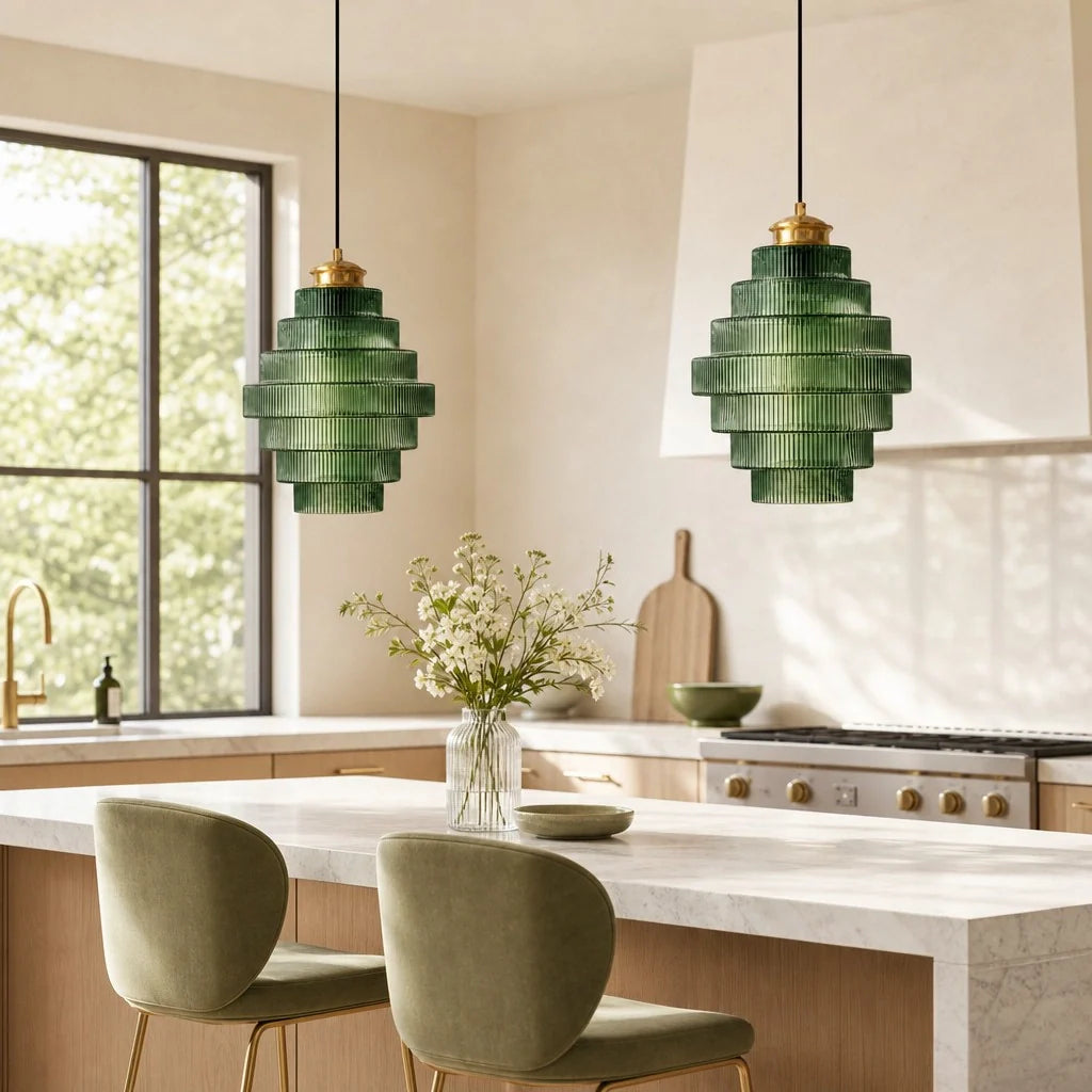 Glazen Hanglamp Gestreept Gekleurd Glas Flesmodel Scandinavische Verlichting voor Eetkamer Woonkamer Keukeneiland | Sansoti