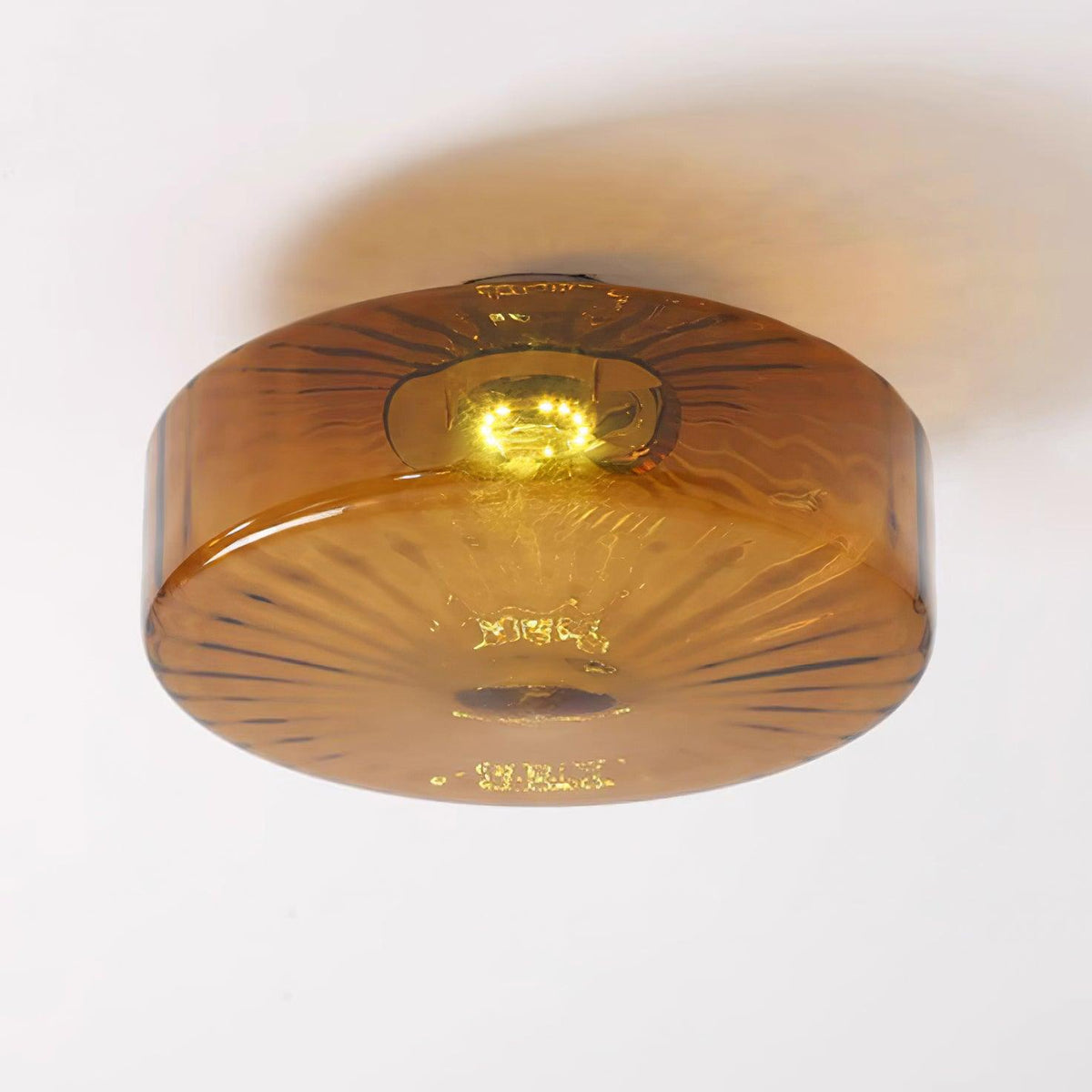 Plafondlamp Amberkleuring Glas Zonnestraalpatroon Retro Verlichting Warm Licht Metalen Fitting Woonkamer | Sansoti