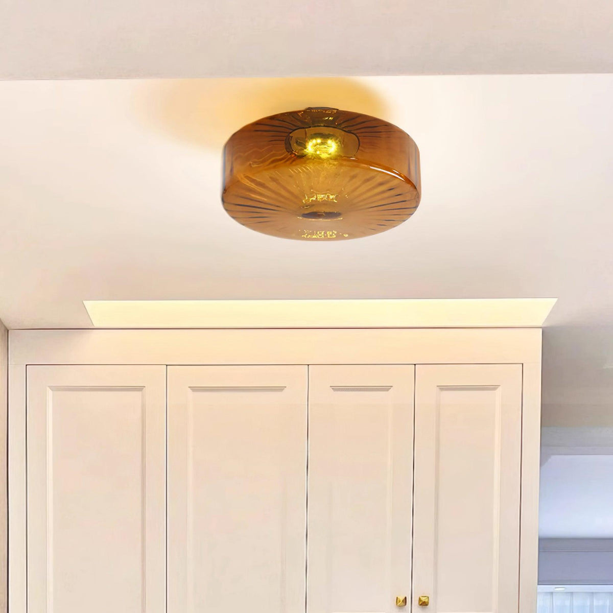 Plafondlamp Amberkleuring Glas Zonnestraalpatroon Retro Verlichting Warm Licht Metalen Fitting Woonkamer | Sansoti