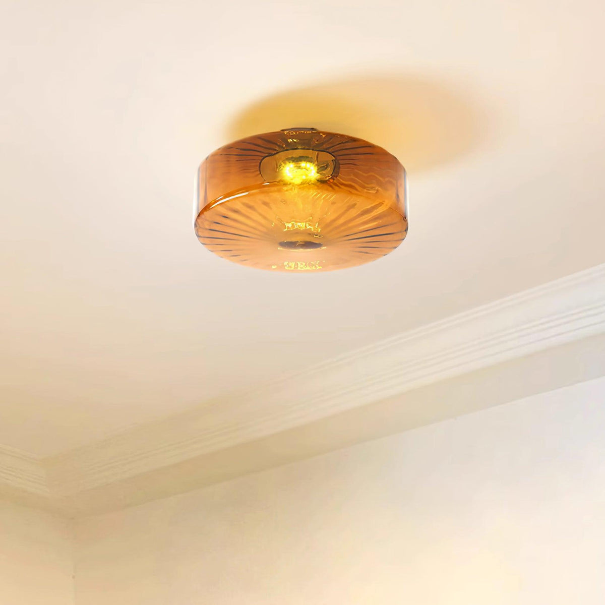 Plafondlamp Amberkleuring Glas Zonnestraalpatroon Retro Verlichting Warm Licht Metalen Fitting Woonkamer | Sansoti