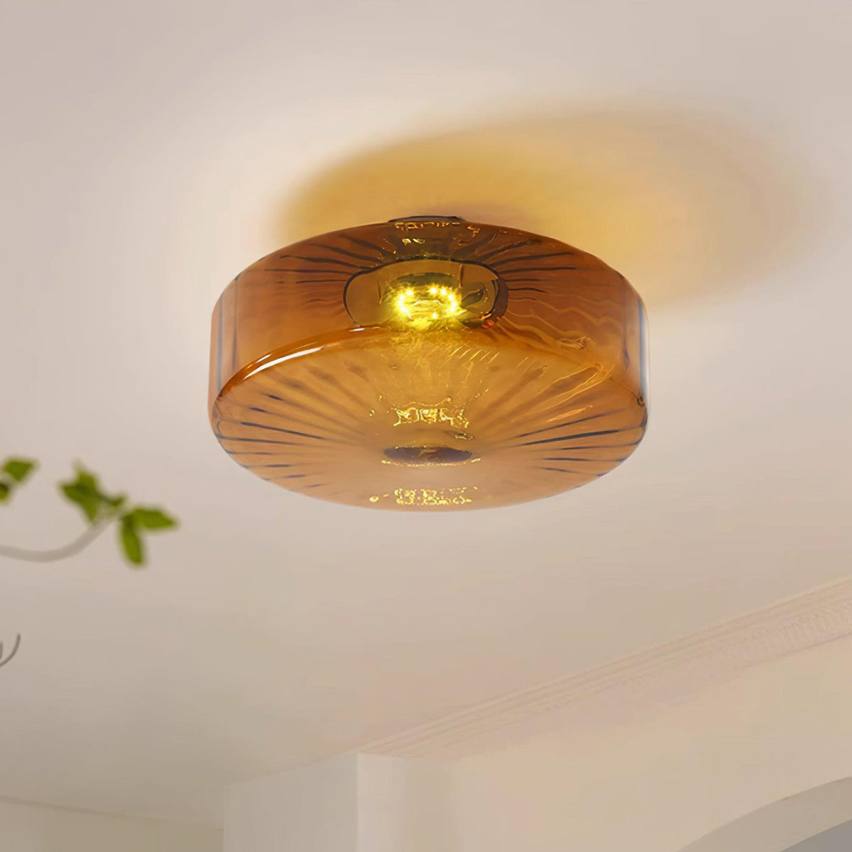 Plafondlamp Amberkleuring Glas Zonnestraalpatroon Retro Verlichting Warm Licht Metalen Fitting Woonkamer | Sansoti