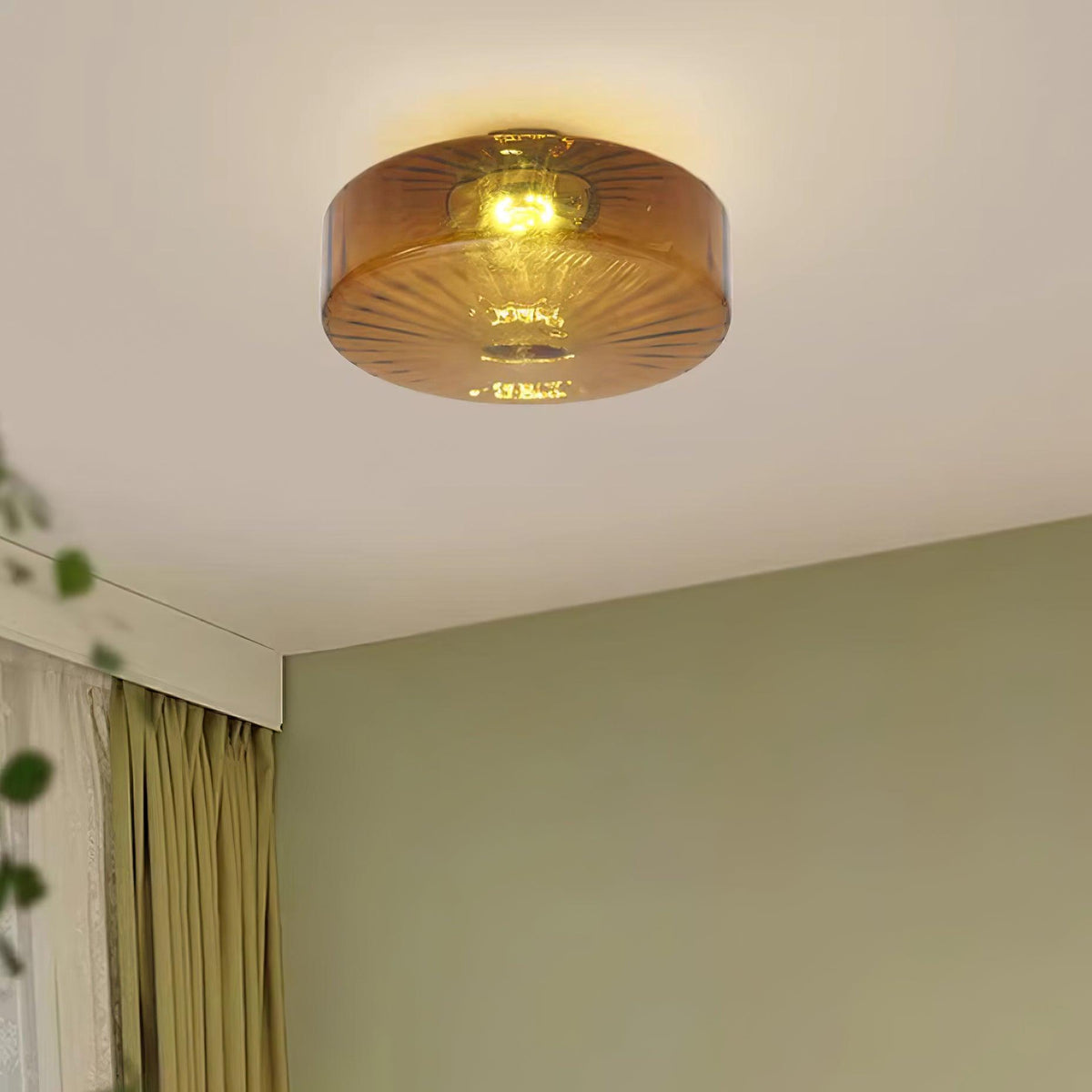 Plafondlamp Amberkleuring Glas Zonnestraalpatroon Retro Verlichting Warm Licht Metalen Fitting Woonkamer | Sansoti