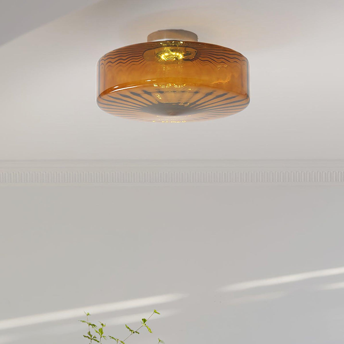 Plafondlamp Amberkleuring Glas Zonnestraalpatroon Retro Verlichting Warm Licht Metalen Fitting Woonkamer | Sansoti