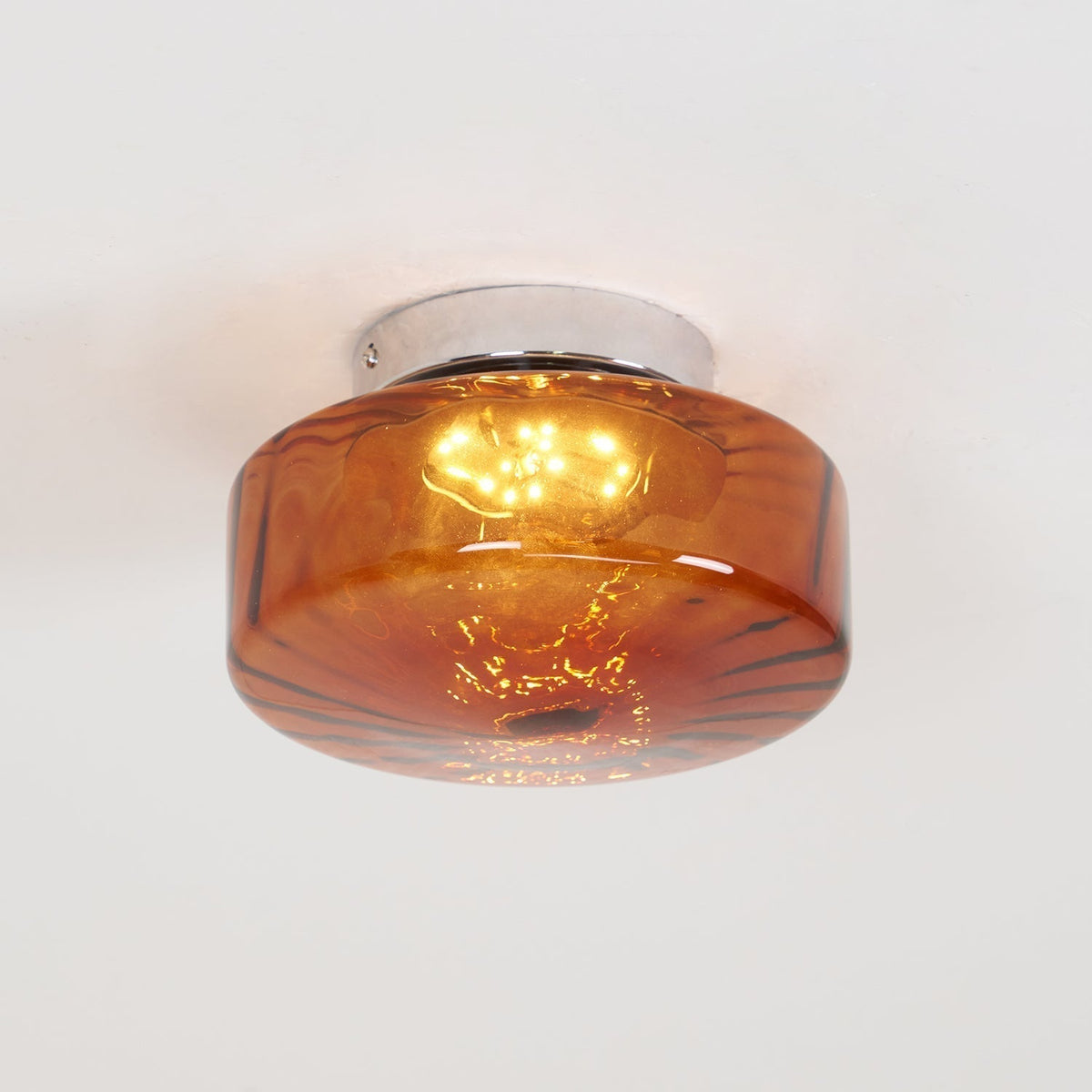 Plafondlamp Amberkleuring Glas Zonnestraalpatroon Retro Verlichting Warm Licht Metalen Fitting Woonkamer | Sansoti