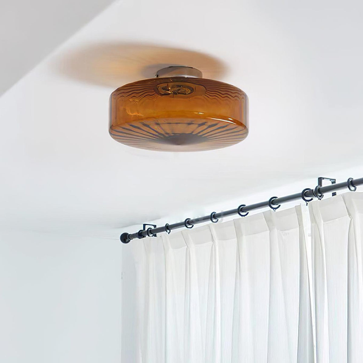 Plafondlamp Amberkleuring Glas Zonnestraalpatroon Retro Verlichting Warm Licht Metalen Fitting Woonkamer | Sansoti