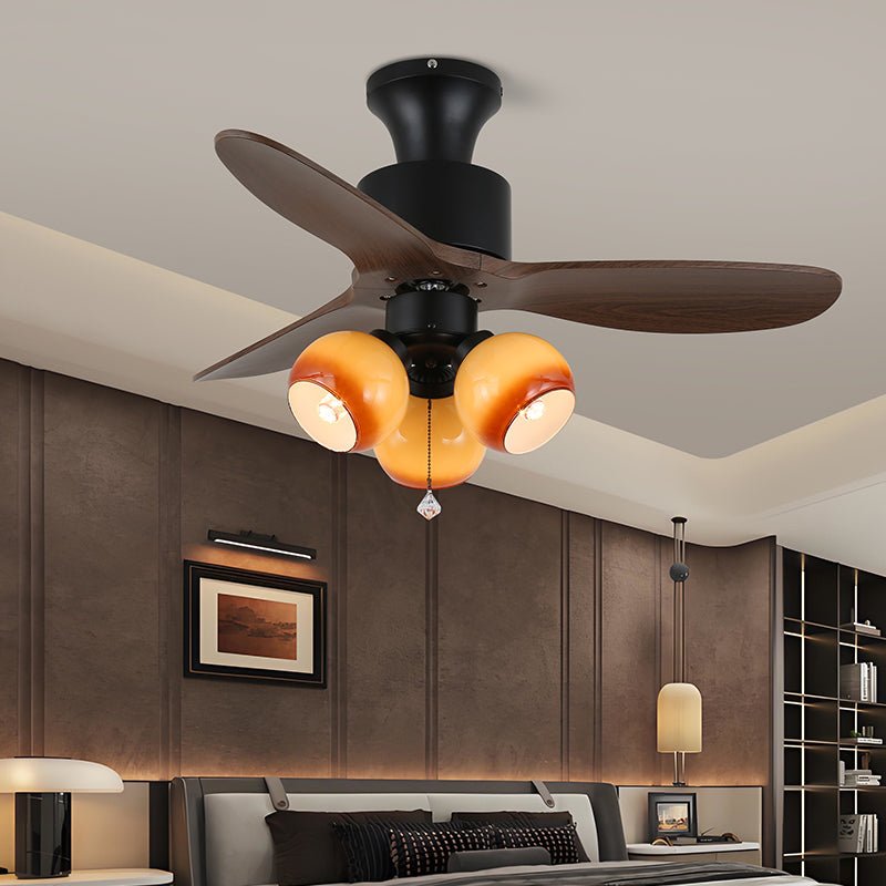 Vintage Ceiling Fan with Lighting — Glass Shade & Wood Grain Blades — Ø91-106 cm | Sansoti