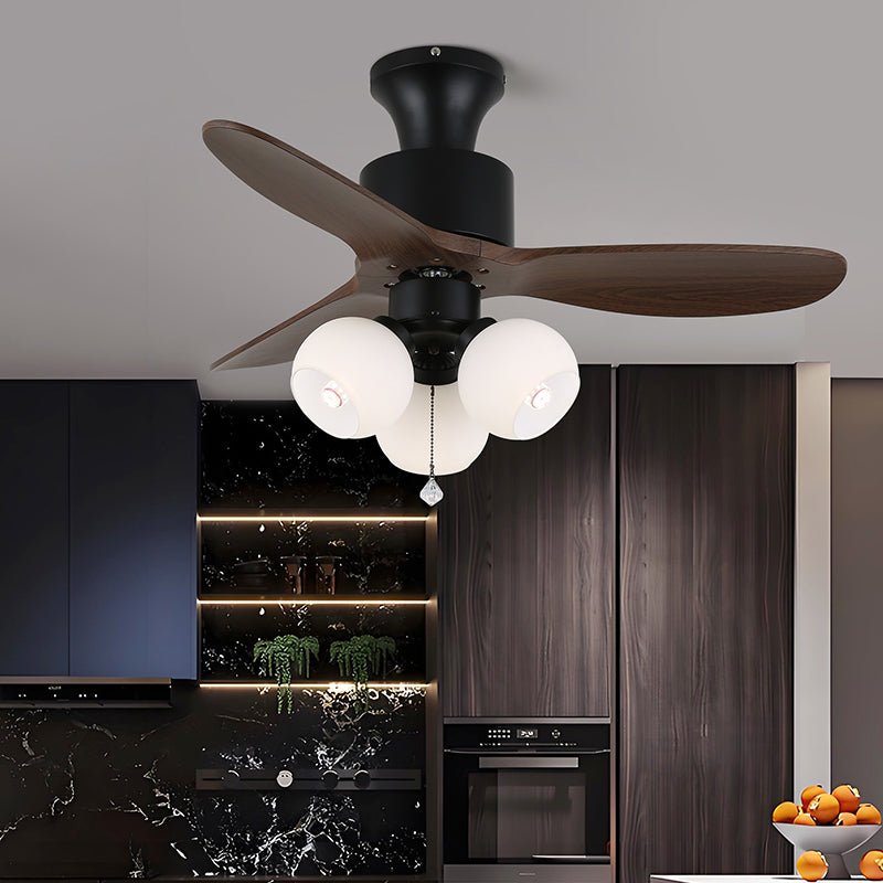Vintage Ceiling Fan with Lighting — Glass Shade & Wood Grain Blades — Ø91-106 cm | Sansoti