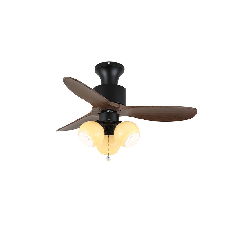 Vintage Ceiling Fan with Lighting — Glass Shade & Wood Grain Blades — Ø91-106 cm | Sansoti