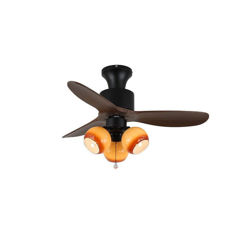 Vintage Ceiling Fan with Lighting — Glass Shade & Wood Grain Blades — Ø91-106 cm | Sansoti