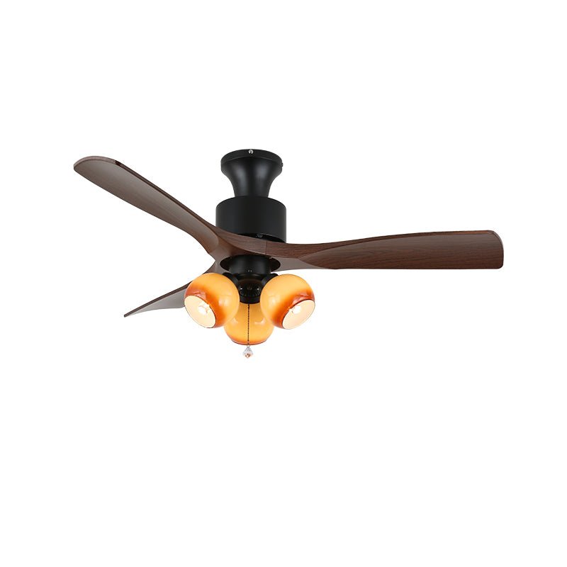 Vintage Ceiling Fan with Lighting — Glass Shade & Wood Grain Blades — Ø91-106 cm | Sansoti