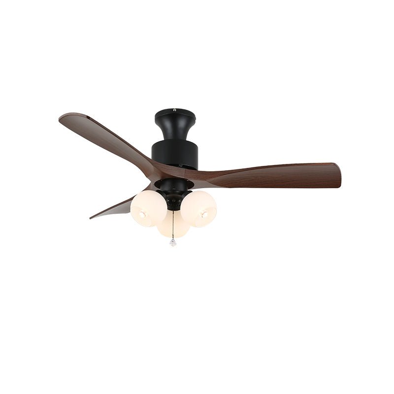 Vintage Ceiling Fan with Lighting — Glass Shade & Wood Grain Blades — Ø91-106 cm | Sansoti