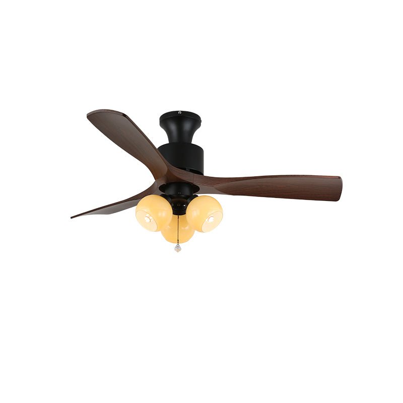Vintage Ceiling Fan with Lighting — Glass Shade & Wood Grain Blades — Ø91-106 cm | Sansoti
