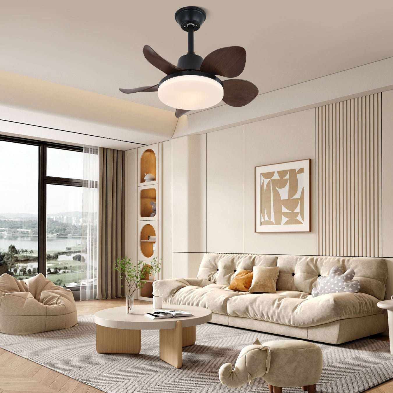 Ventilateur de plafond moderne Veyra avec lampe et 6 vitesses – diamètre 71 cm – télécommande | Sansoti