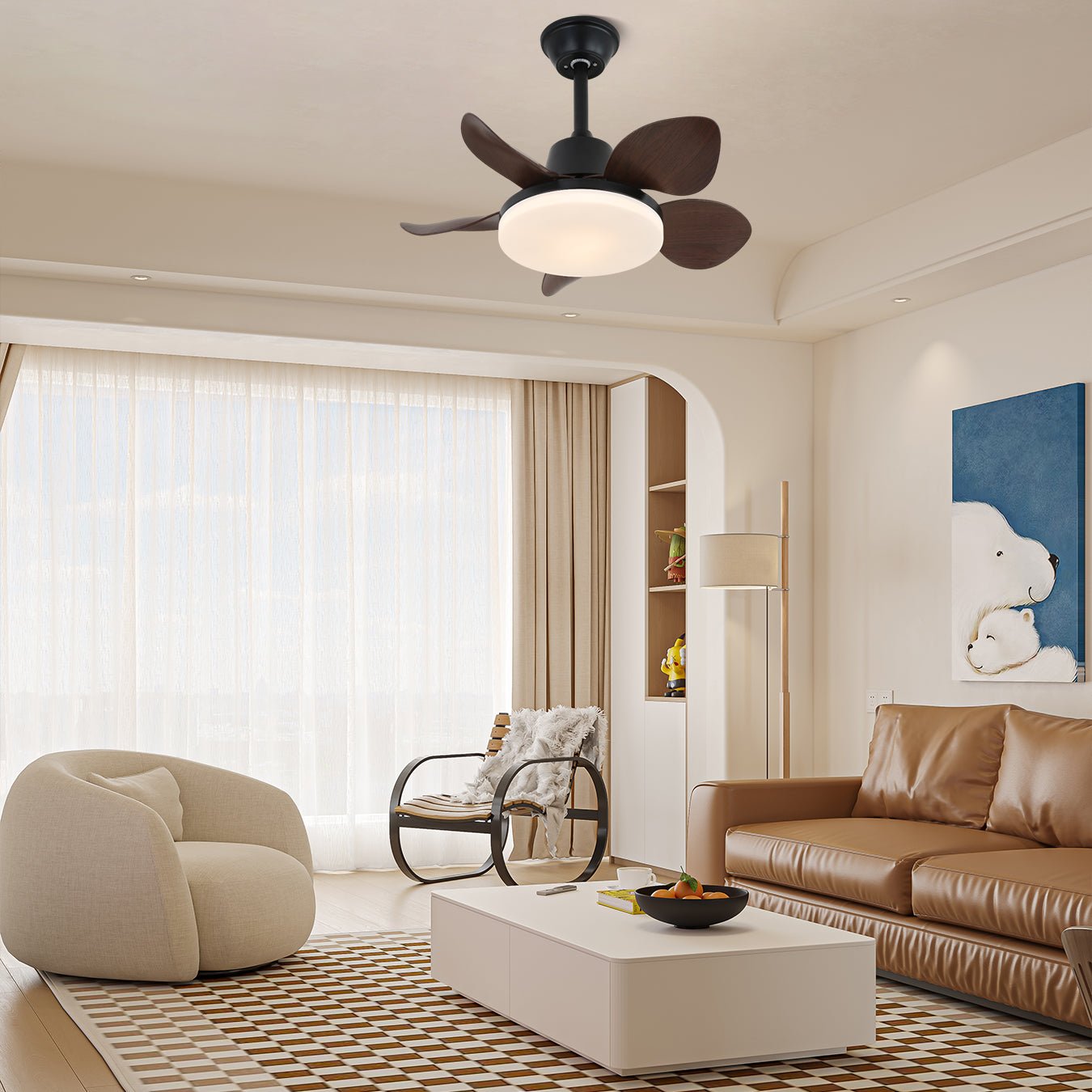 Ventilateur de plafond moderne Veyra avec lampe et 6 vitesses – diamètre 71 cm – télécommande | Sansoti