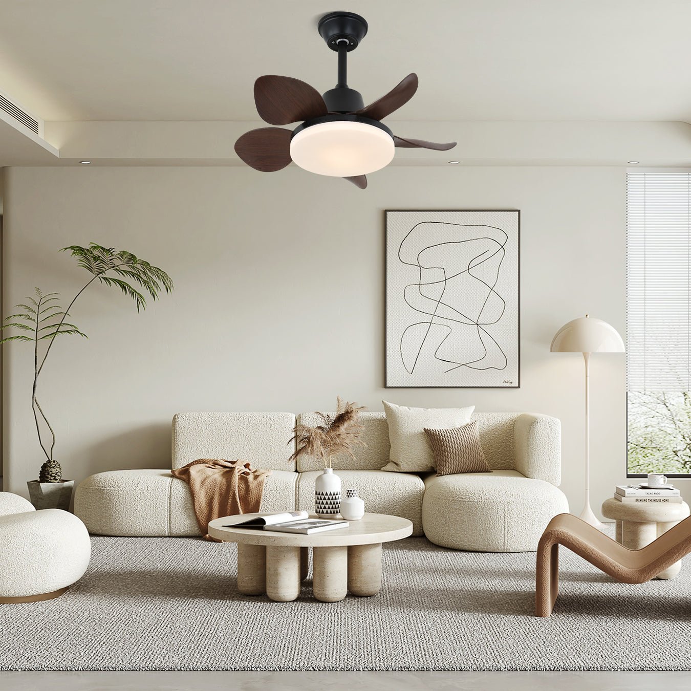 Ventilateur de plafond moderne Veyra avec lampe et 6 vitesses – diamètre 71 cm – télécommande | Sansoti