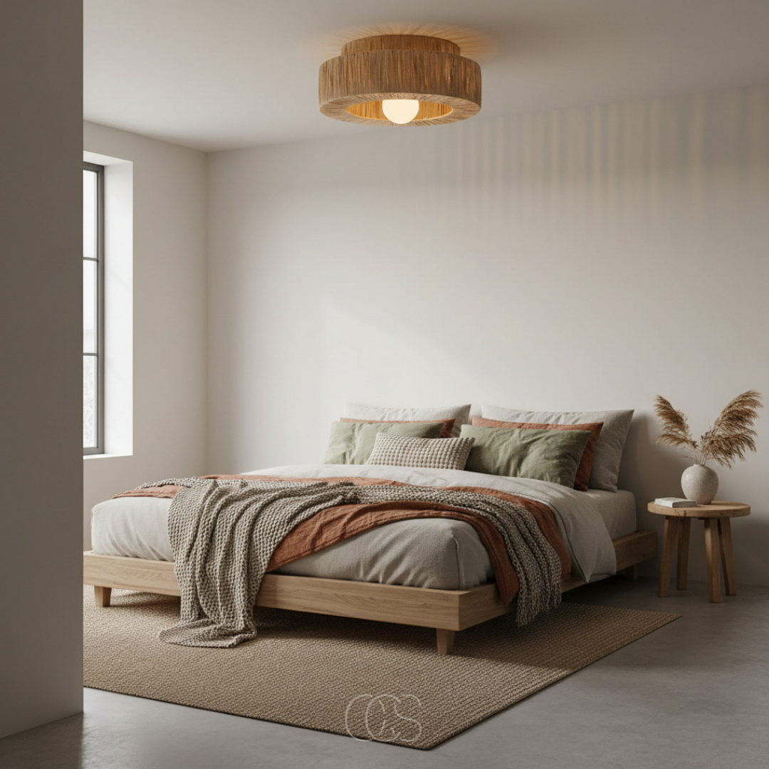 Plafondlamp Rotan Natuurlijk 45cm Hangende Lamp Scandinavisch Warm Licht Woonkamer Slaapkamer Hal Eetkamer | Sansoti