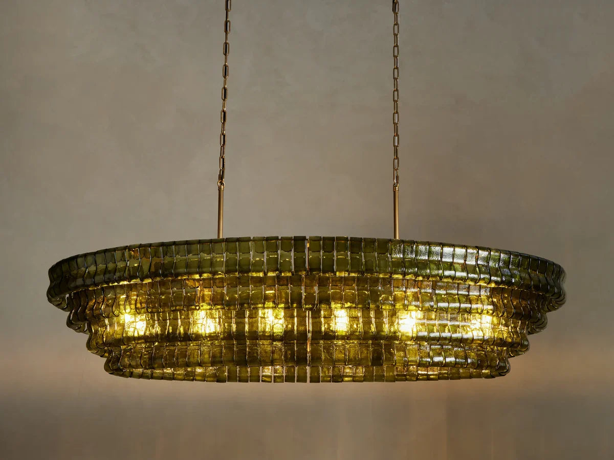 Lustre ovale avec verre incurvé, 137 cm, hauteur réglable, structure en acier, suspension pour salle à manger et salon | Sansoti
