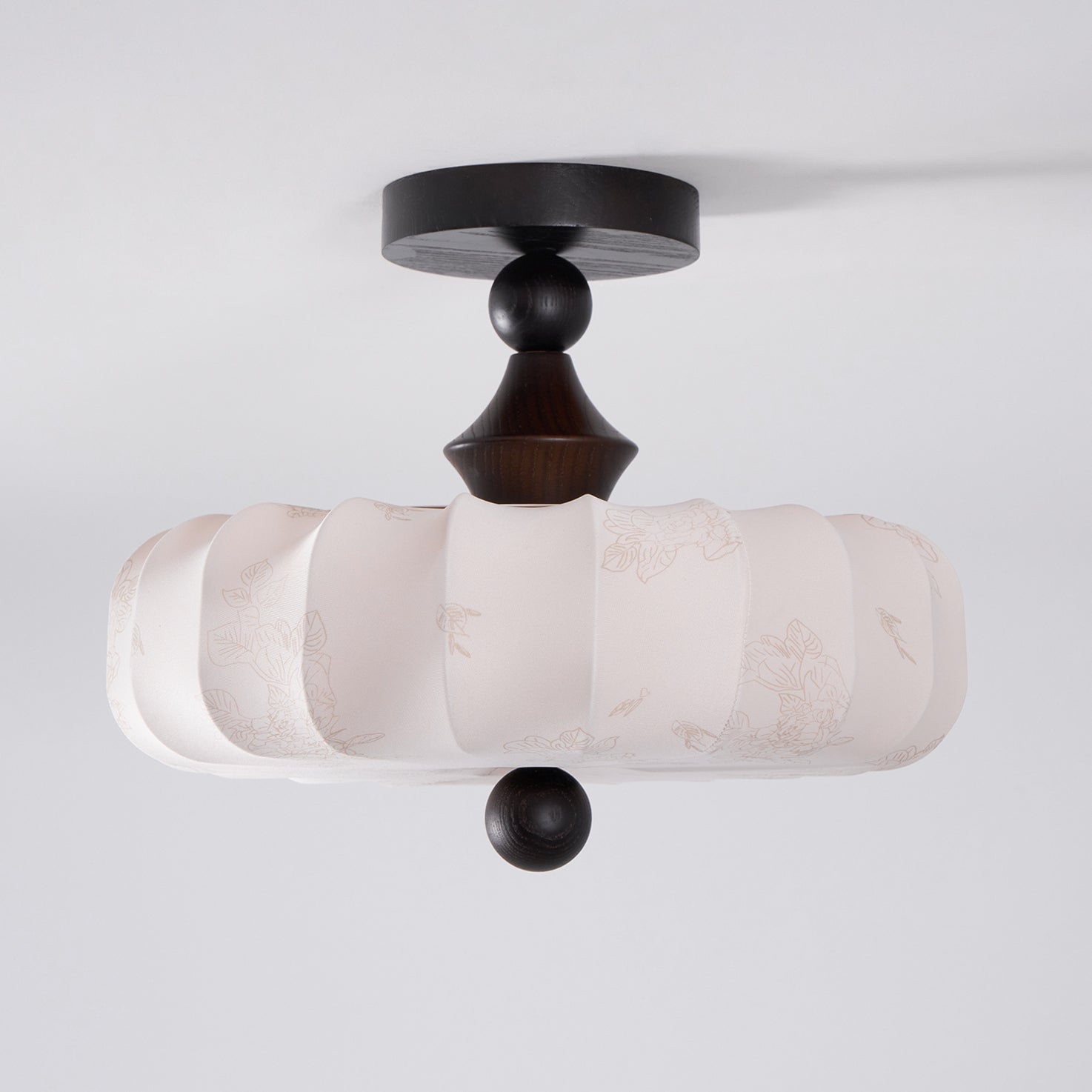 Anela Plafondlamp Walnoot met Beige Gevlochten Kap – Retro Scandinavische Hanglamp met Geïntegreerde LED – Dimbare Plafondverlichting | Sansoti