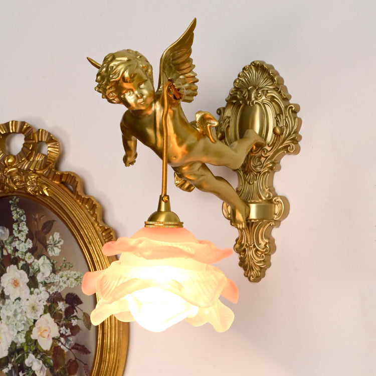 Applique murale en verre en forme d’aile d’ange, laiton, cuivre, rose et blanc, luminaire, éclairage d’ambiance pour salon, couloir et entrée | Sansoti