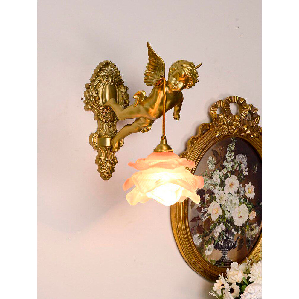 Applique murale en verre en forme d’aile d’ange, laiton, cuivre, rose et blanc, luminaire, éclairage d’ambiance pour salon, couloir et entrée | Sansoti