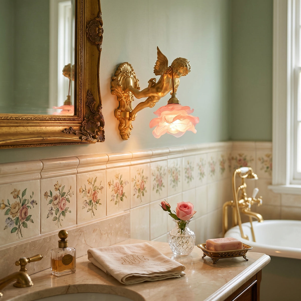 Applique murale en verre en forme d’aile d’ange, laiton, cuivre, rose et blanc, luminaire, éclairage d’ambiance pour salon, couloir et entrée | Sansoti