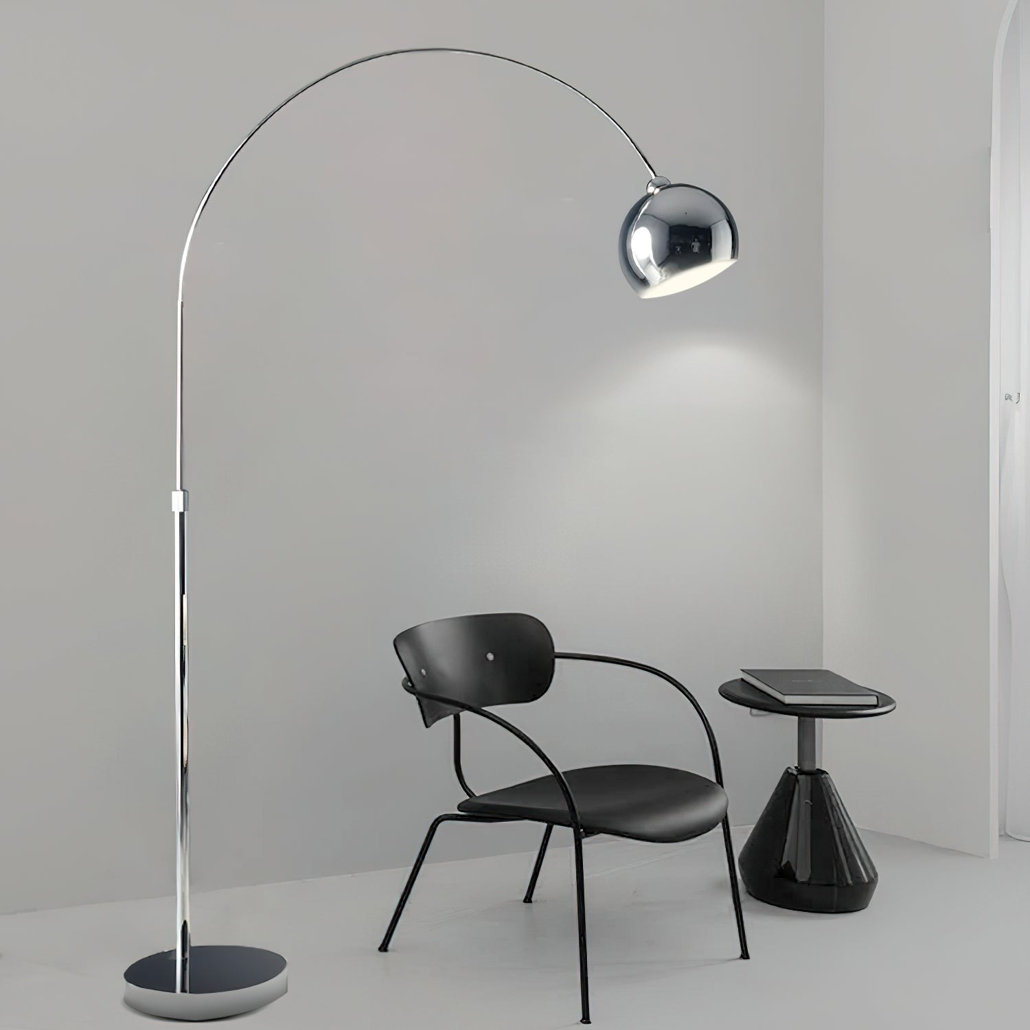 Verstelbare Vloerlamp Metaal Zwart Chroom Wit Telescopische Arm Leeslamp Modern Design | Sansoti